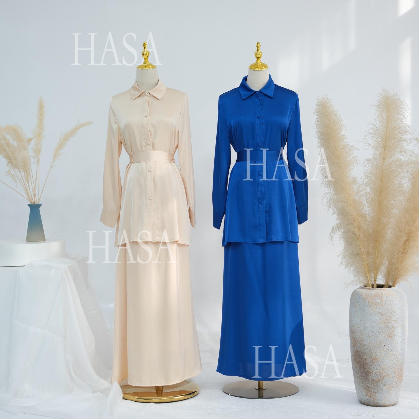 HS5874 Gentle Lace-up Two-piece Suit, Simple Texture, First Choice for Daily Wear abaya girl