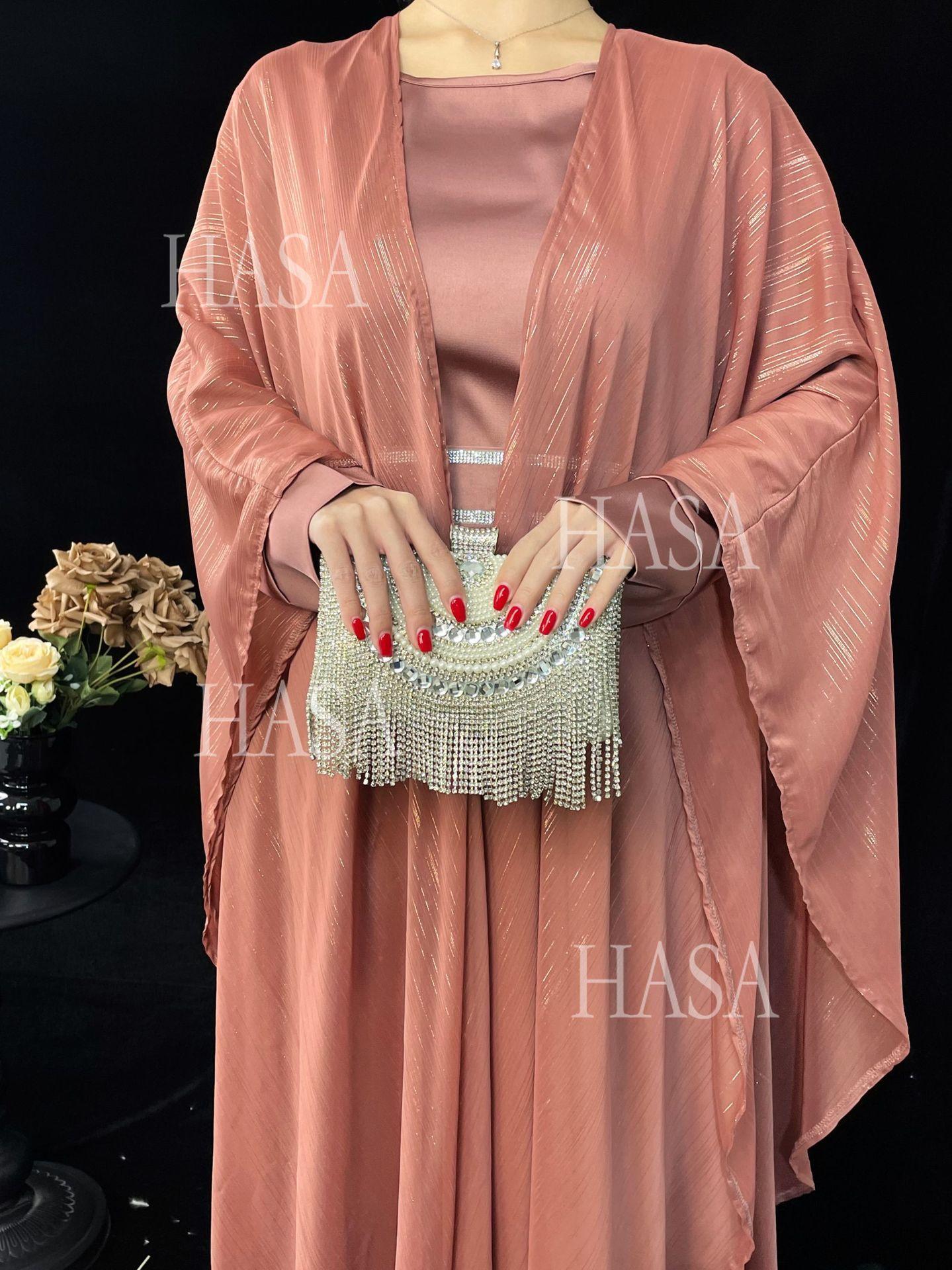 HS6571 Gold embellished long Abaya skirt set