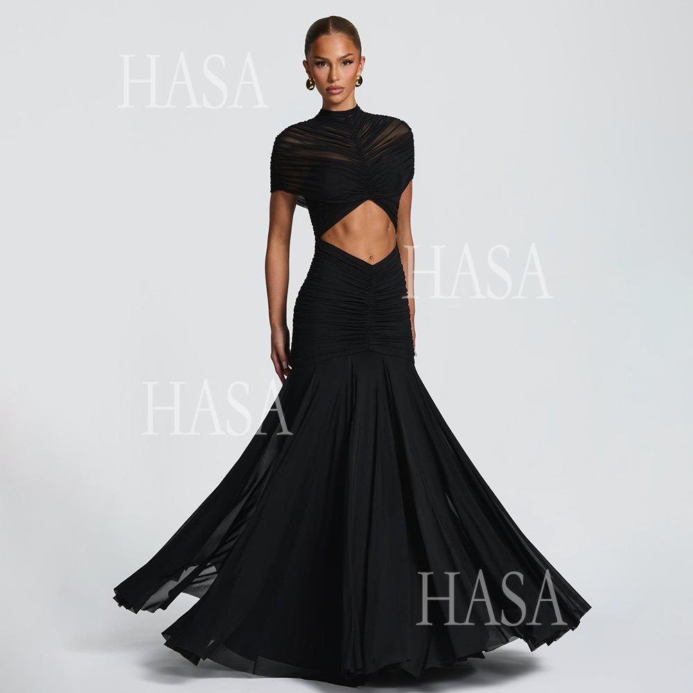 HASA HS6769 Luxury High Neck Body Sculpt Maxi Dress