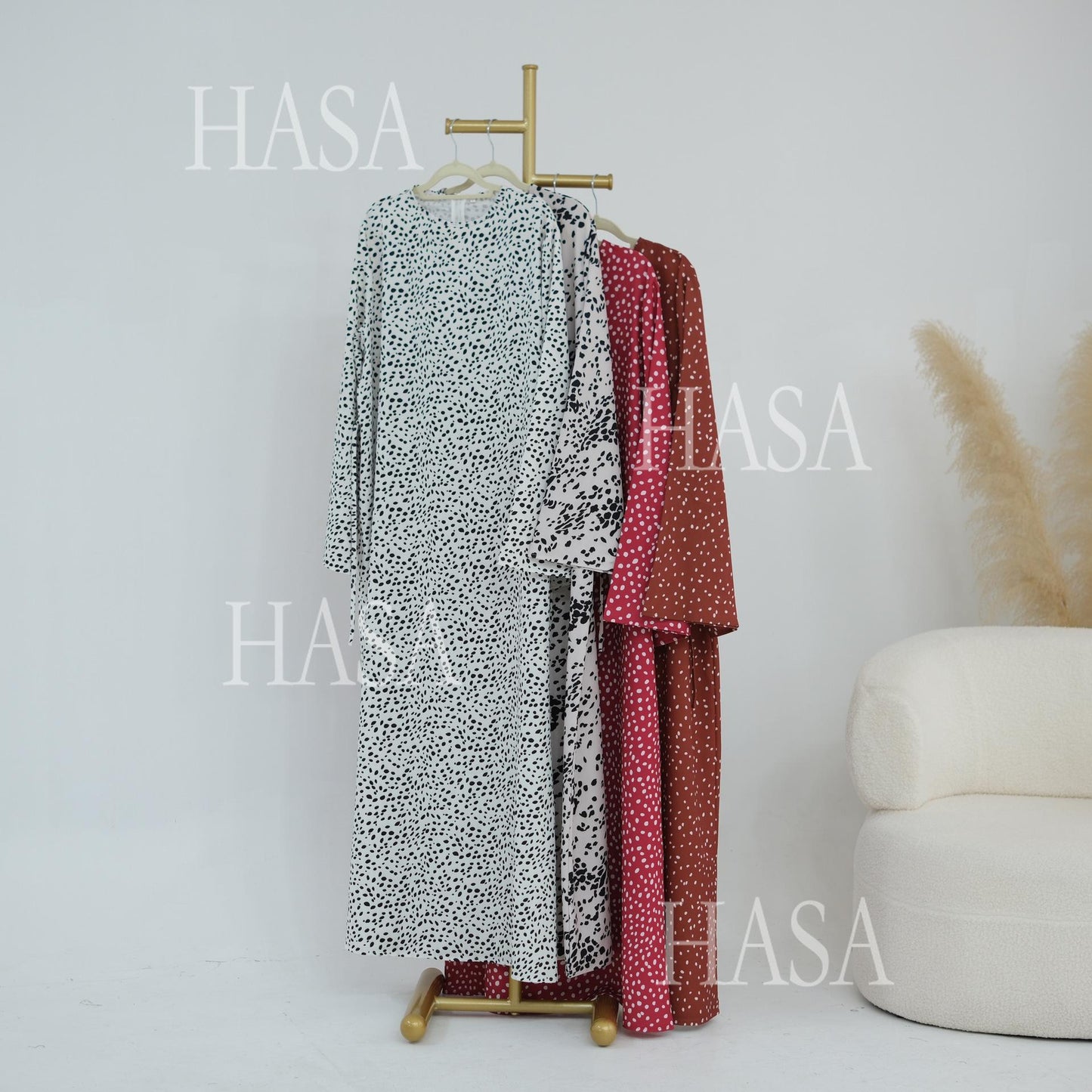 HASA HS6781 Graceful Modest Polka Dot Dress for Everyday Elegance