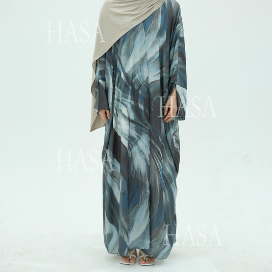 HS6509 Abstract Printed Loose Abaya (Headscarf Not Included)