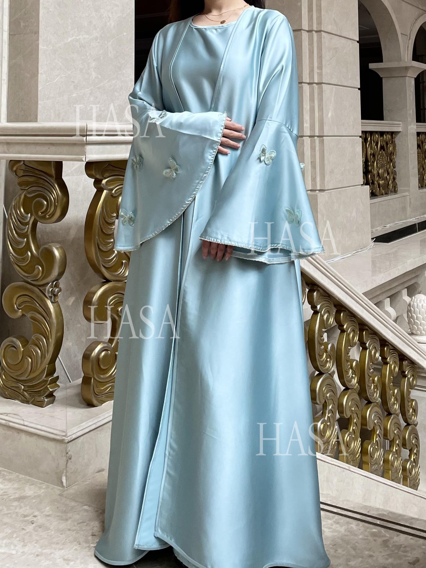HS6480 Satin Butterfly Embroidered Dress Robe, Cardigan Two-piece Design
