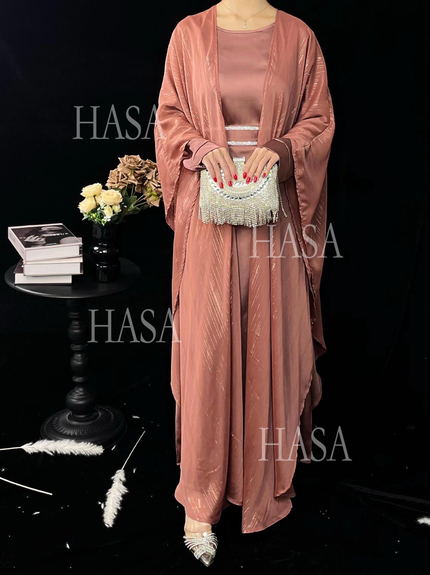 HS6571 Gold embellished long Abaya skirt set