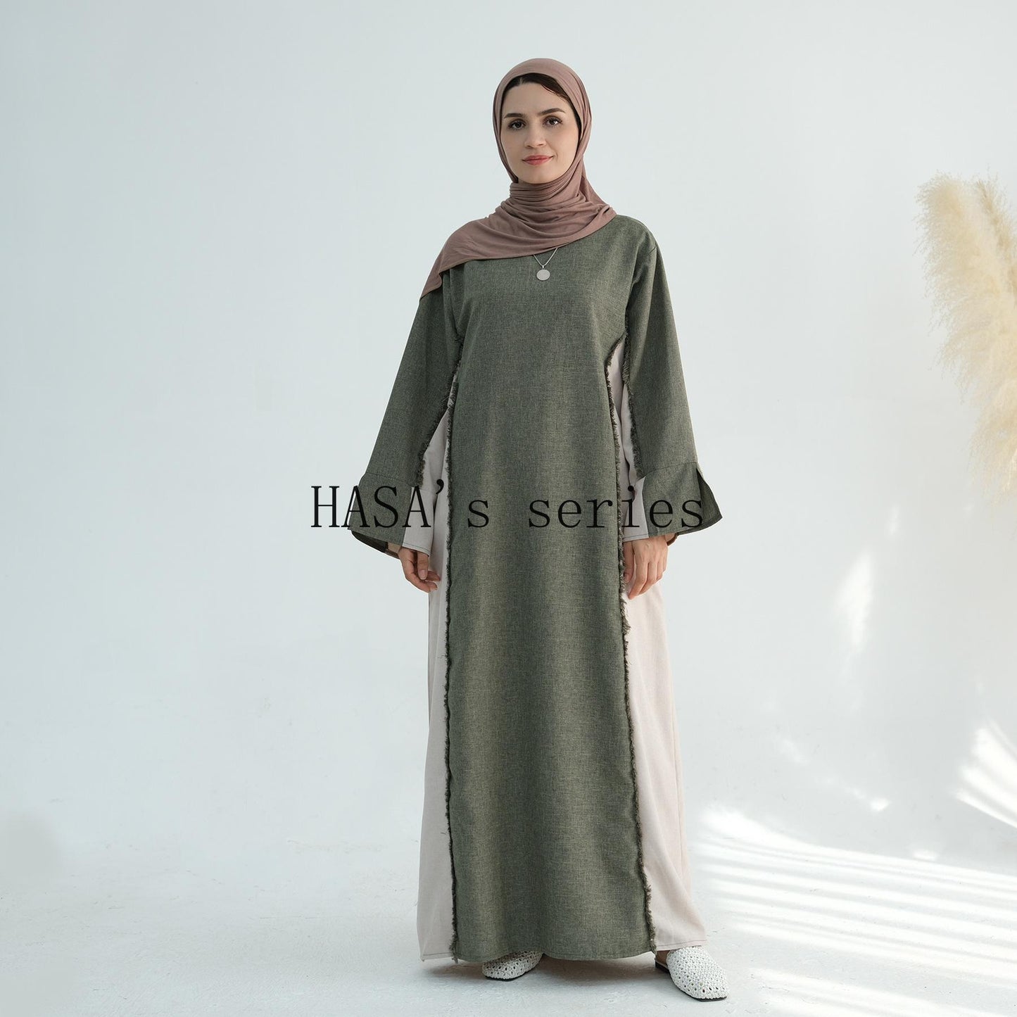 HS5508 Elegant patchwork robe - lightweight and comfortable, showing fashion taste plain casual dress