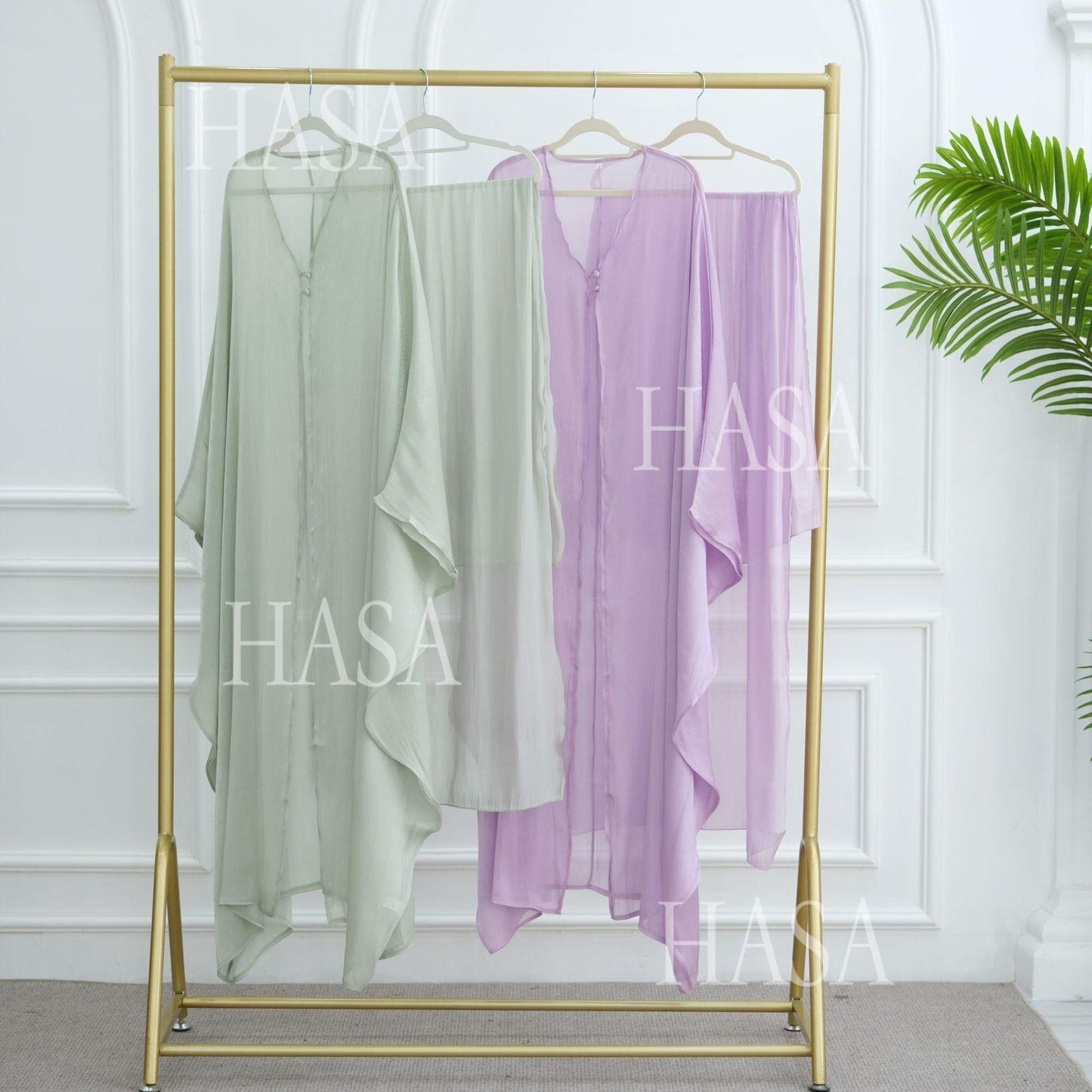 HS6534 Elegant Island Wrinkle Texture Solid Color Cardigan Robe