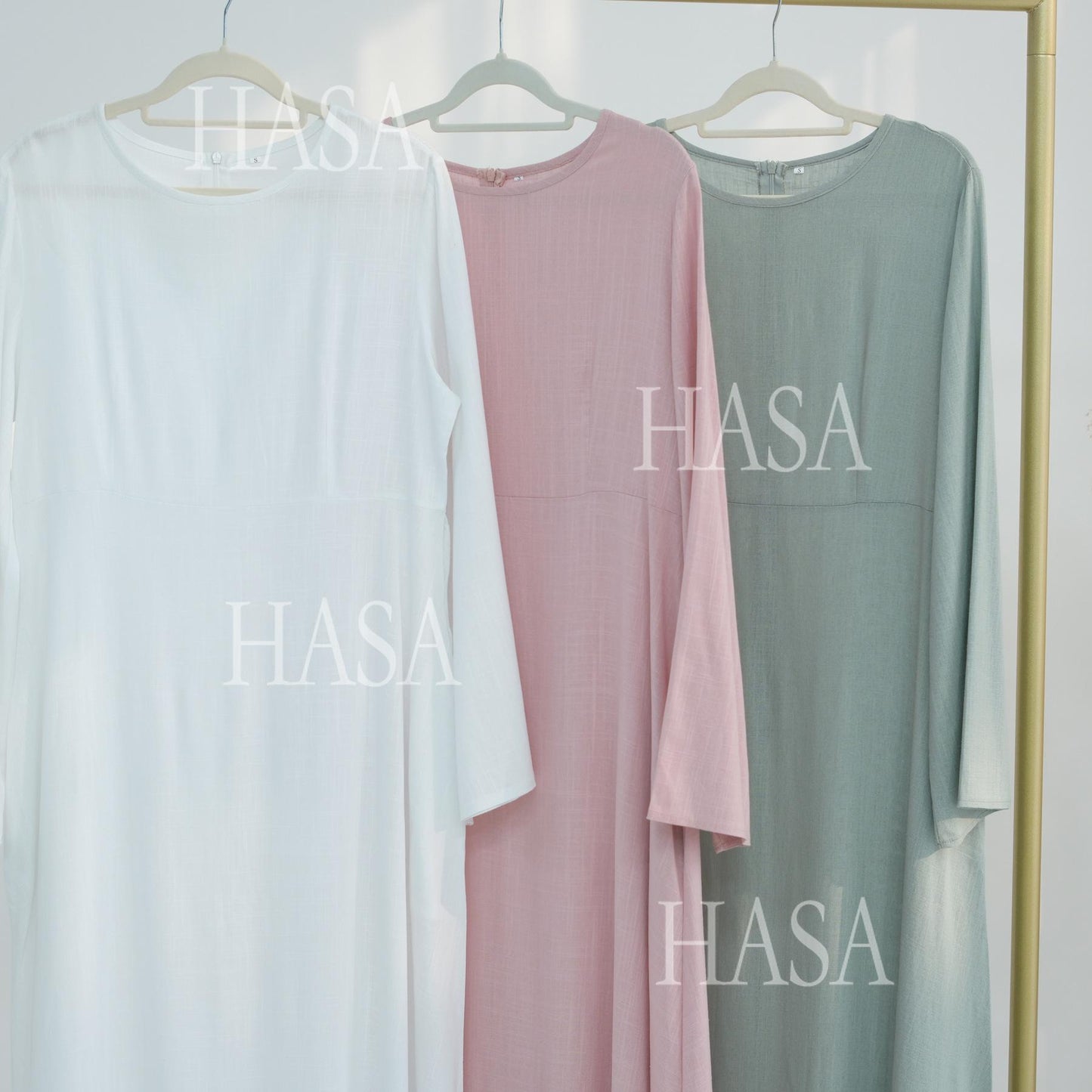 HS6494 Simple Solid Color Linen Bamboo Dress | Lace-Up Design