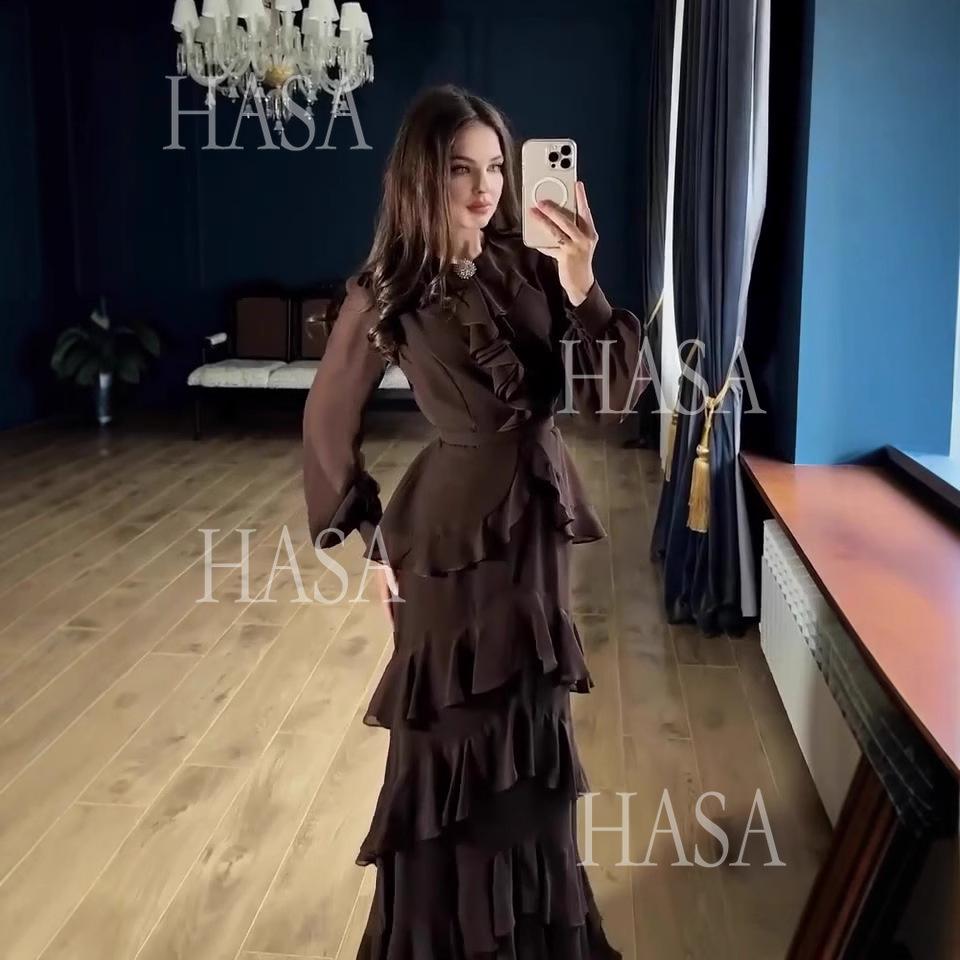 HS6733 Flowy Elegant Maxi Dress with Cascading Ruffles