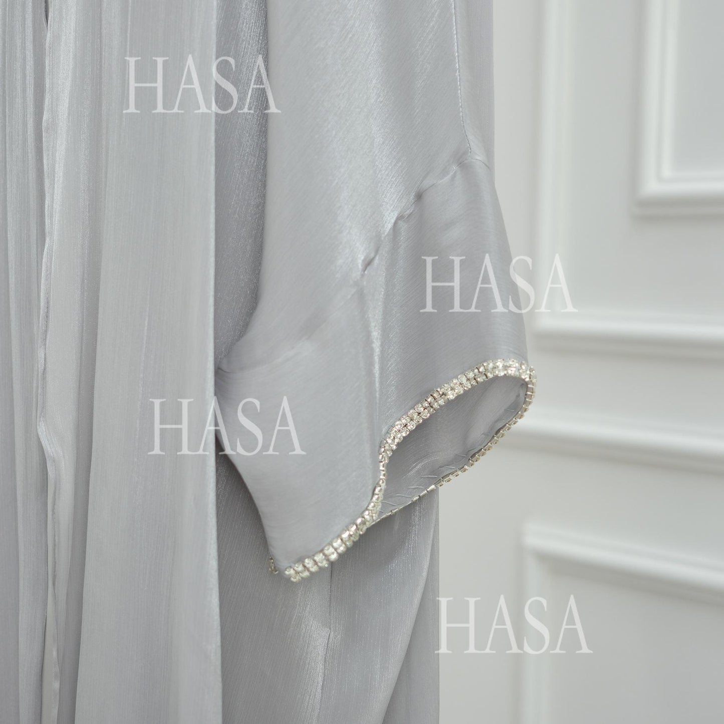 HS6553  Two-Piece Solid Abaya with Beaded Details and Matching Scarf Option
