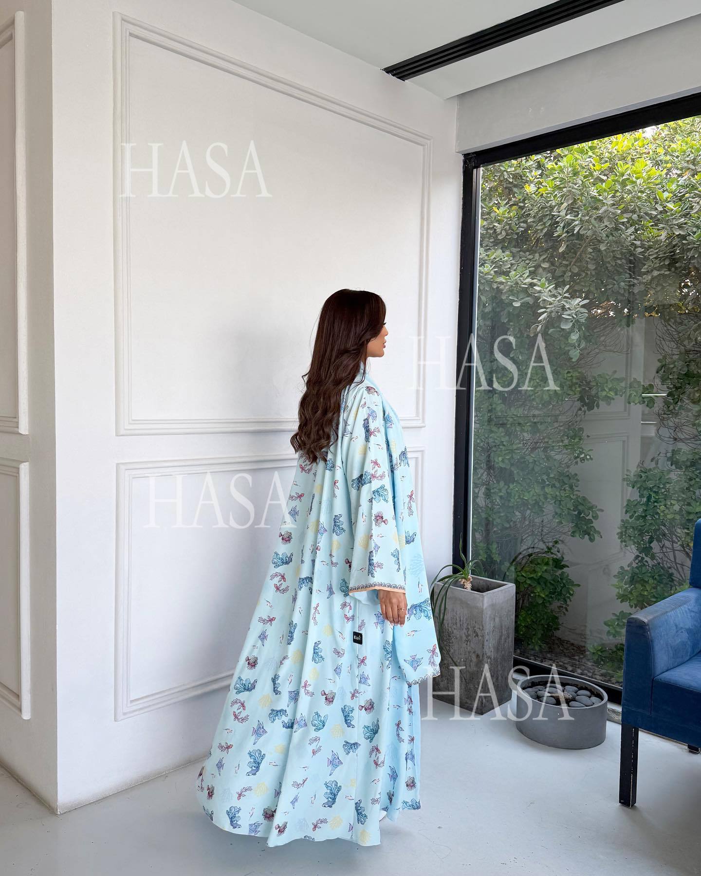 HASA HS6808 Modest Floral Maxi Abaya Cardigan
