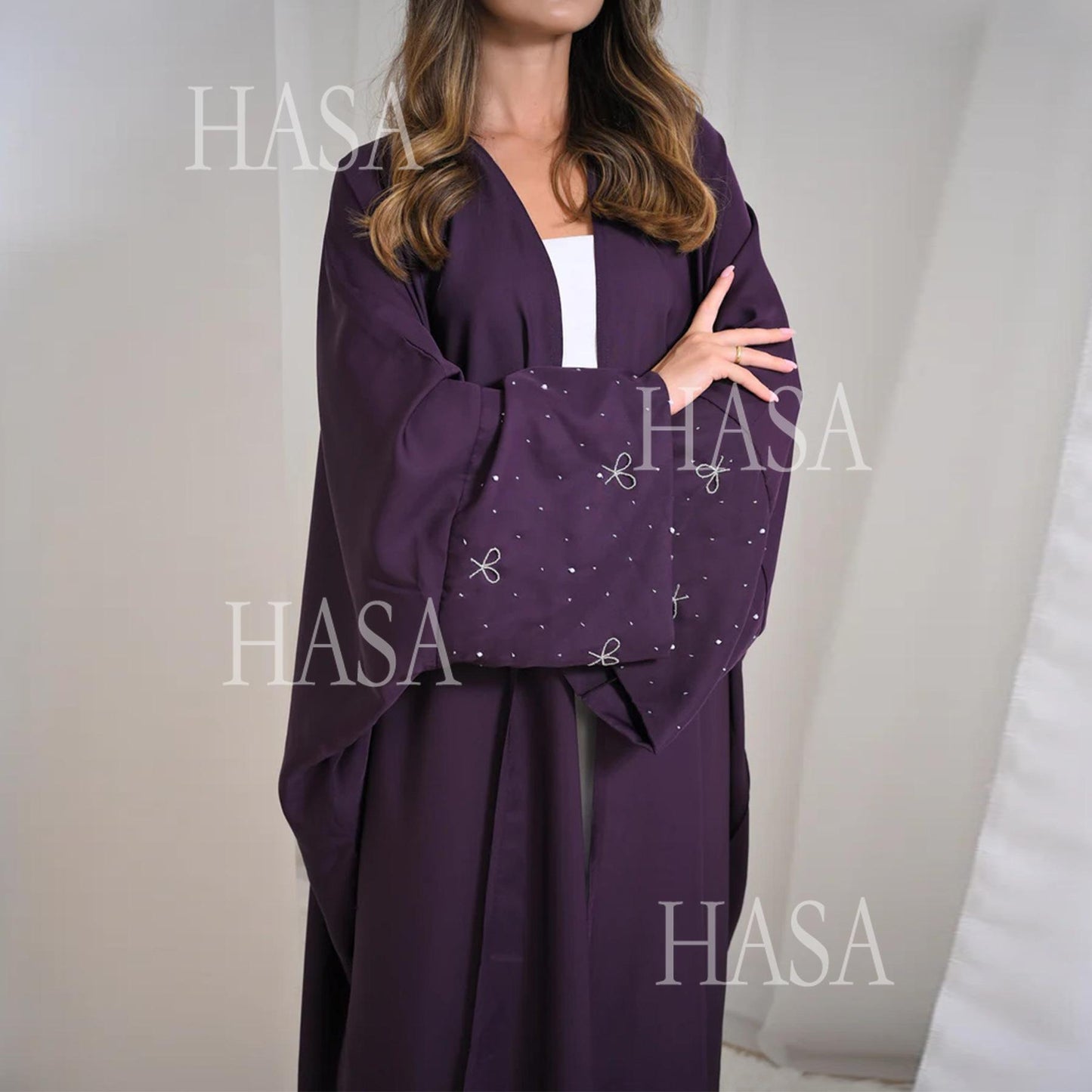 HS6492  Long-sleeved Robe with Bow and Beading