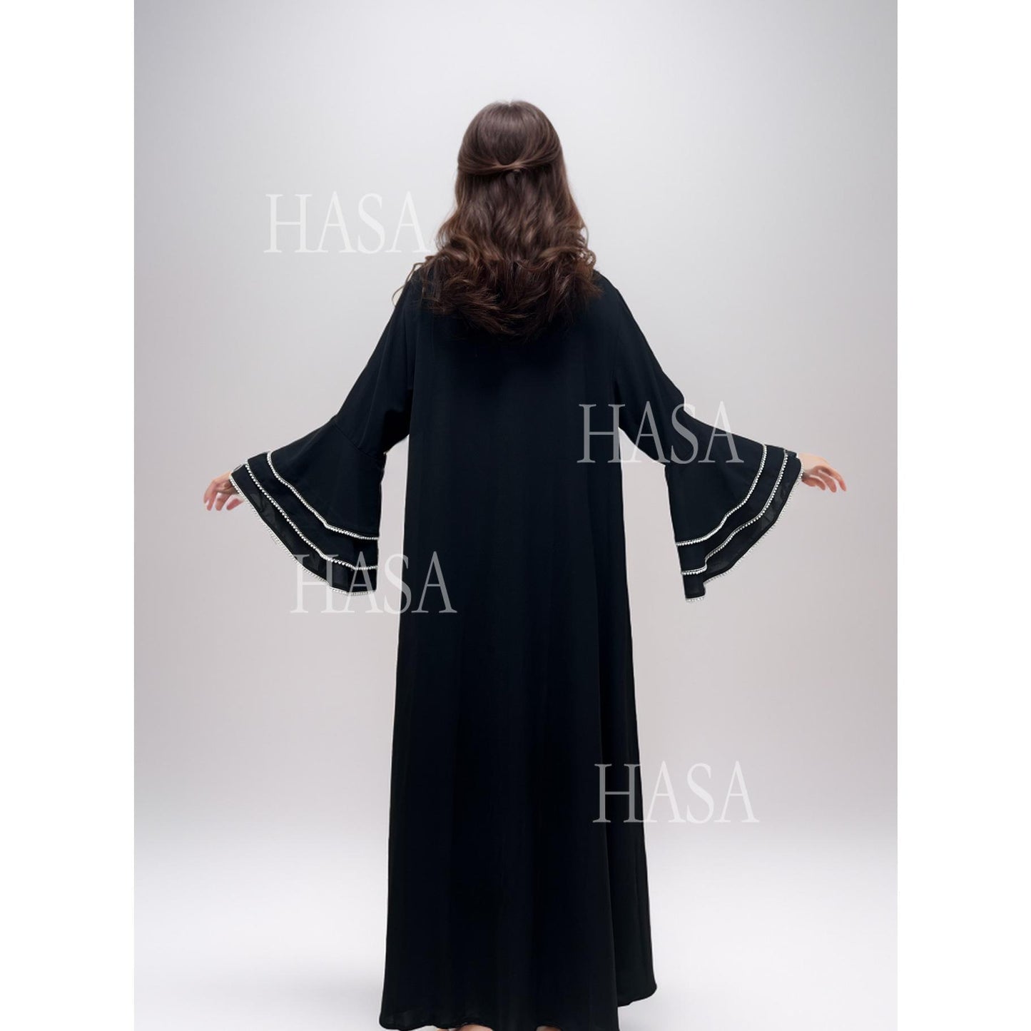 HS6543 Elegant Abaya with Hand-Embroidered Pearl Details