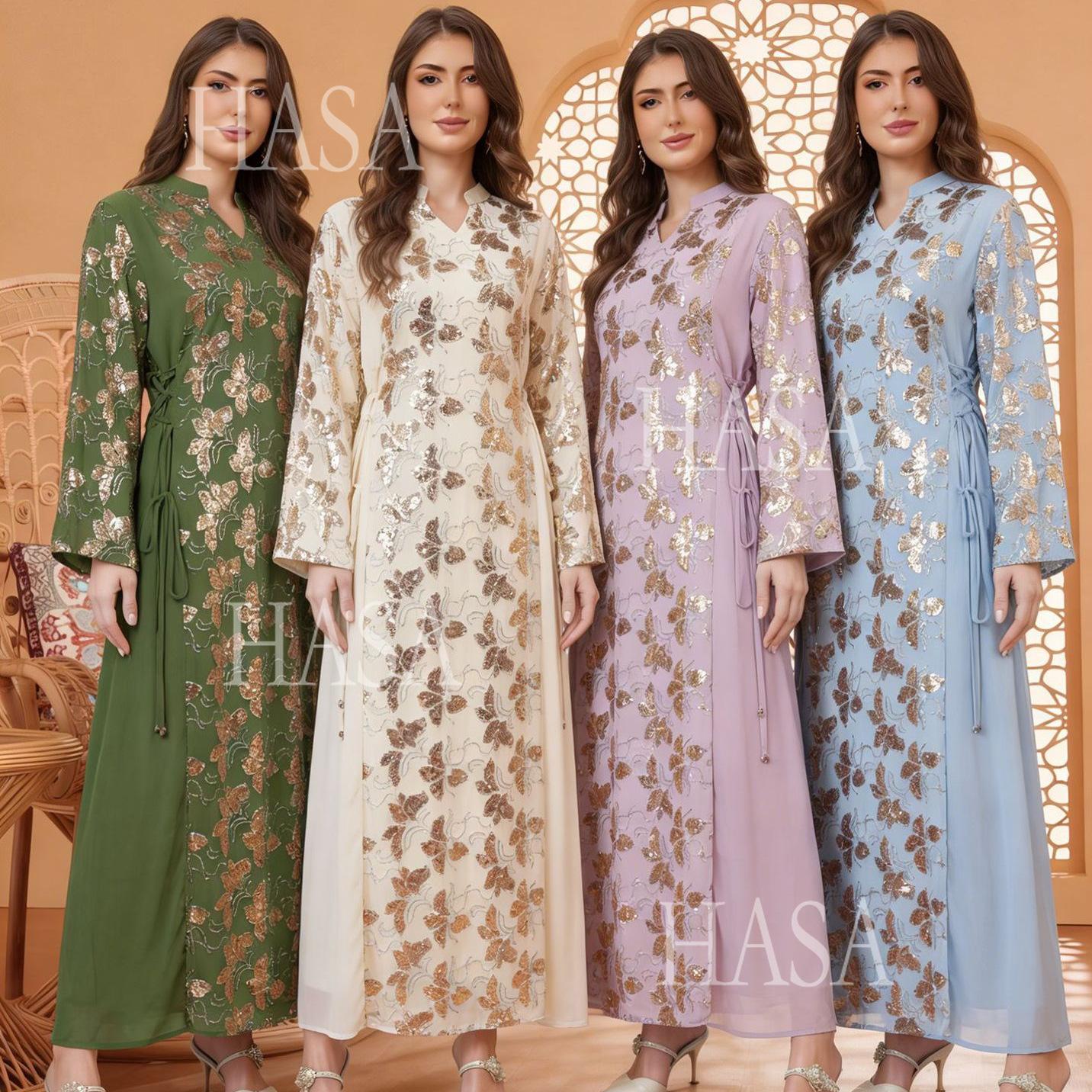 HASA HS6762 Elegant Waist Tie Occasion Abaya