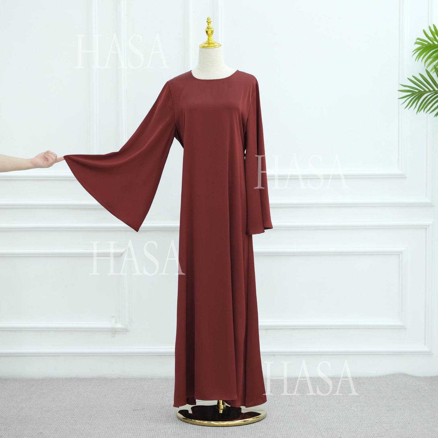 HS6478 Simple Long Dress with Wide Sleeves, One-piece and Smooth Style