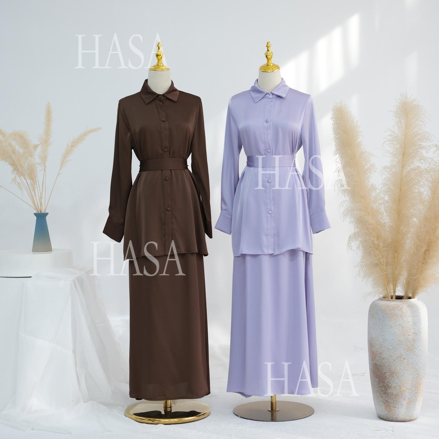 HS5874 Gentle Lace-up Two-piece Suit, Simple Texture, First Choice for Daily Wear abaya girl