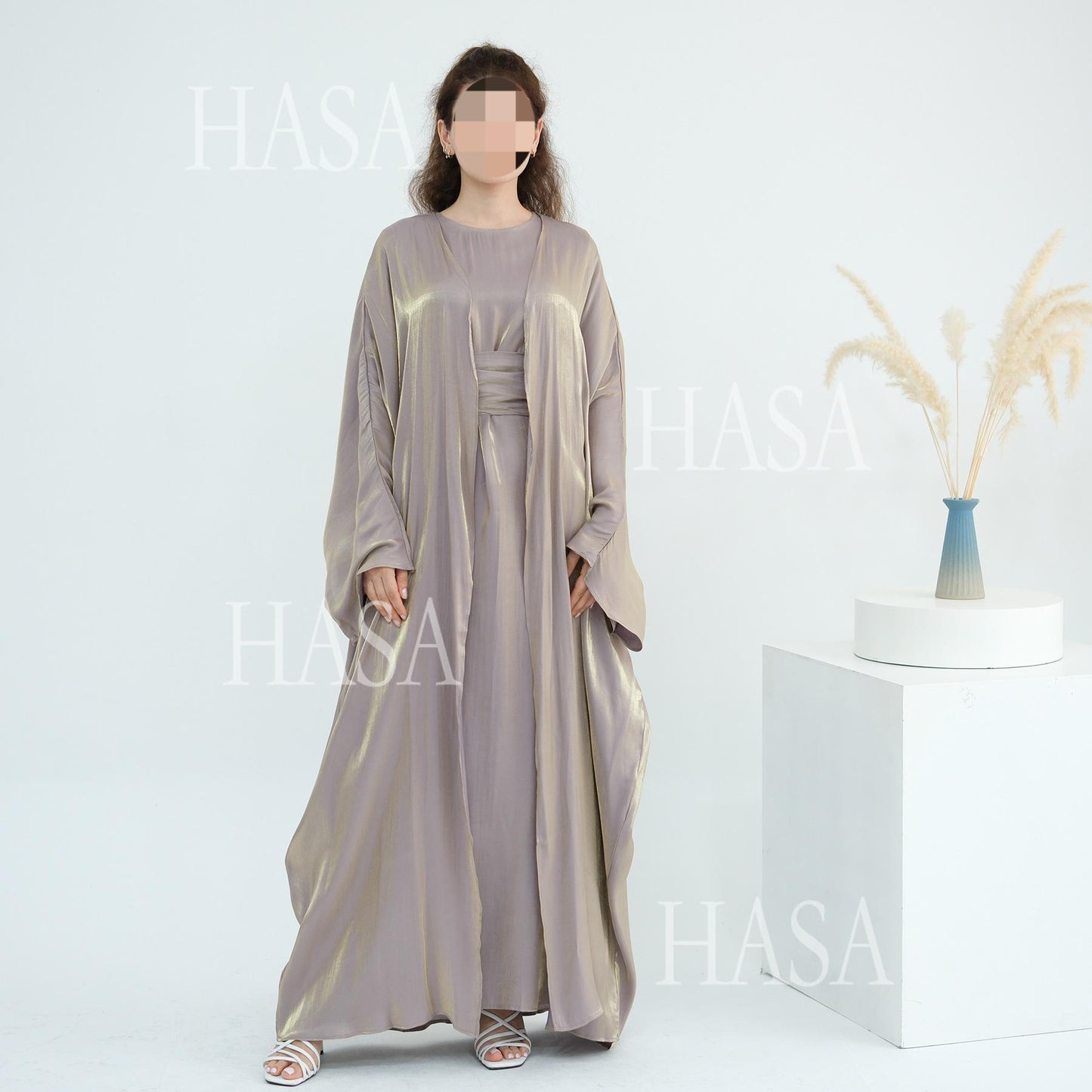 HS6530 Solid color simple two-piece long skirt suit