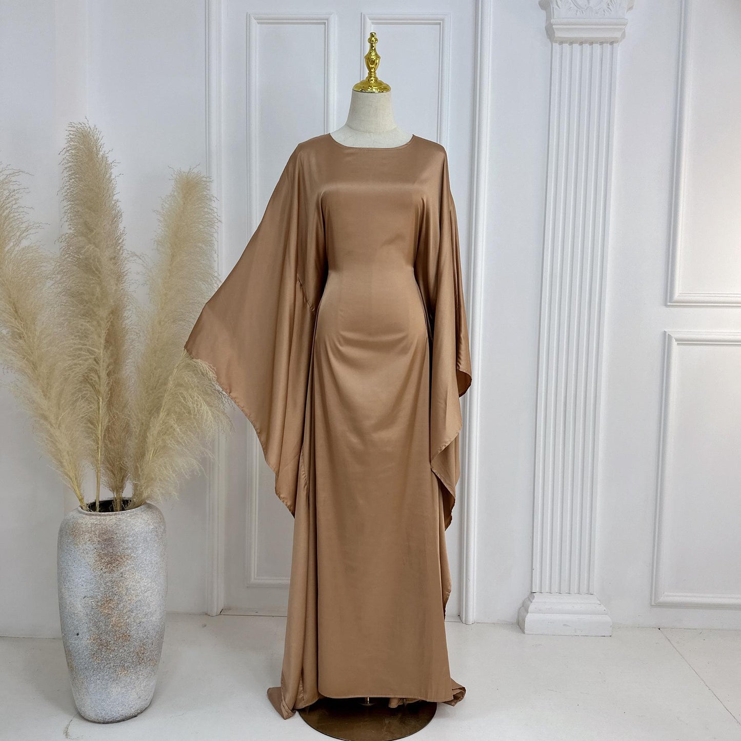 HS1504 Satin Batwing Sleeve Kaftan with Inner Belt