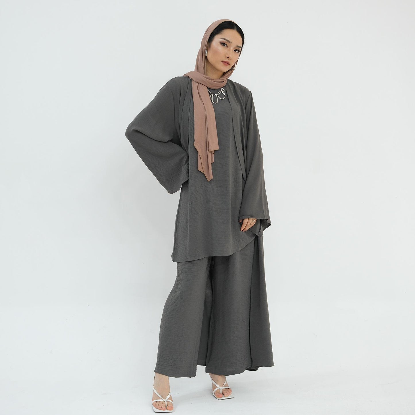 HS5107 Classic Solid Color Three-piece Suit - Loose Long Design Combination