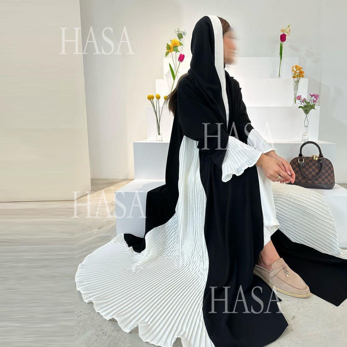 HS6567 Abaya Long Cardigan Coat with Pleated Panels