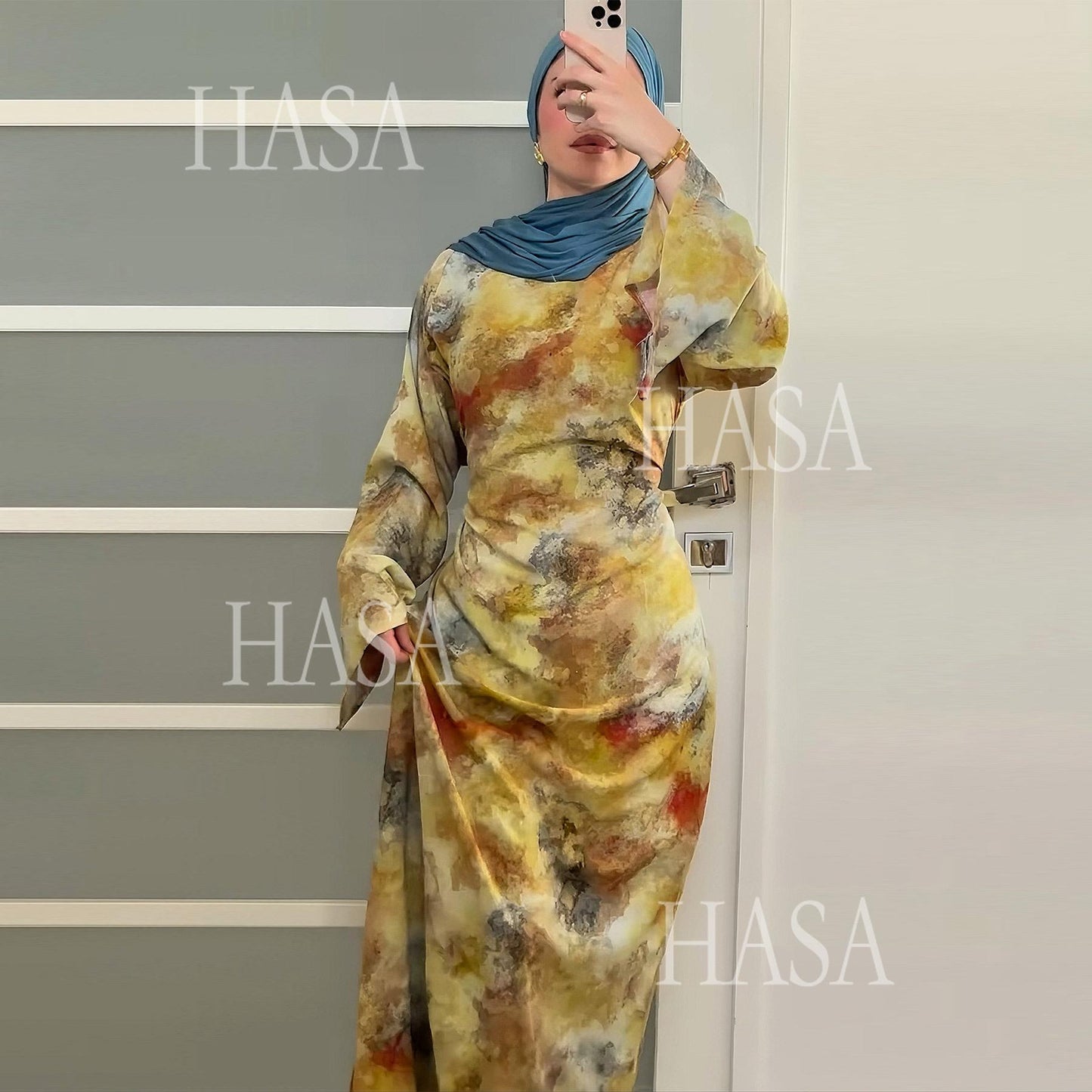 HS6550 Elegant Printed Abaya with Long Sleeves