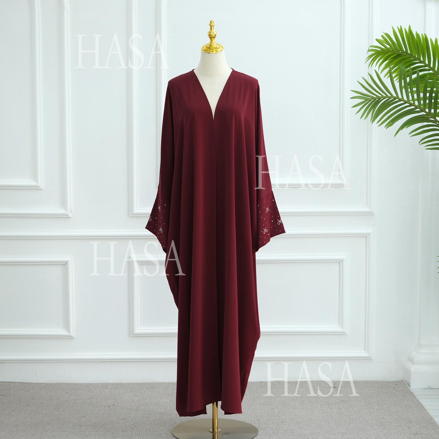 HS6492  Long-sleeved Robe with Bow and Beading