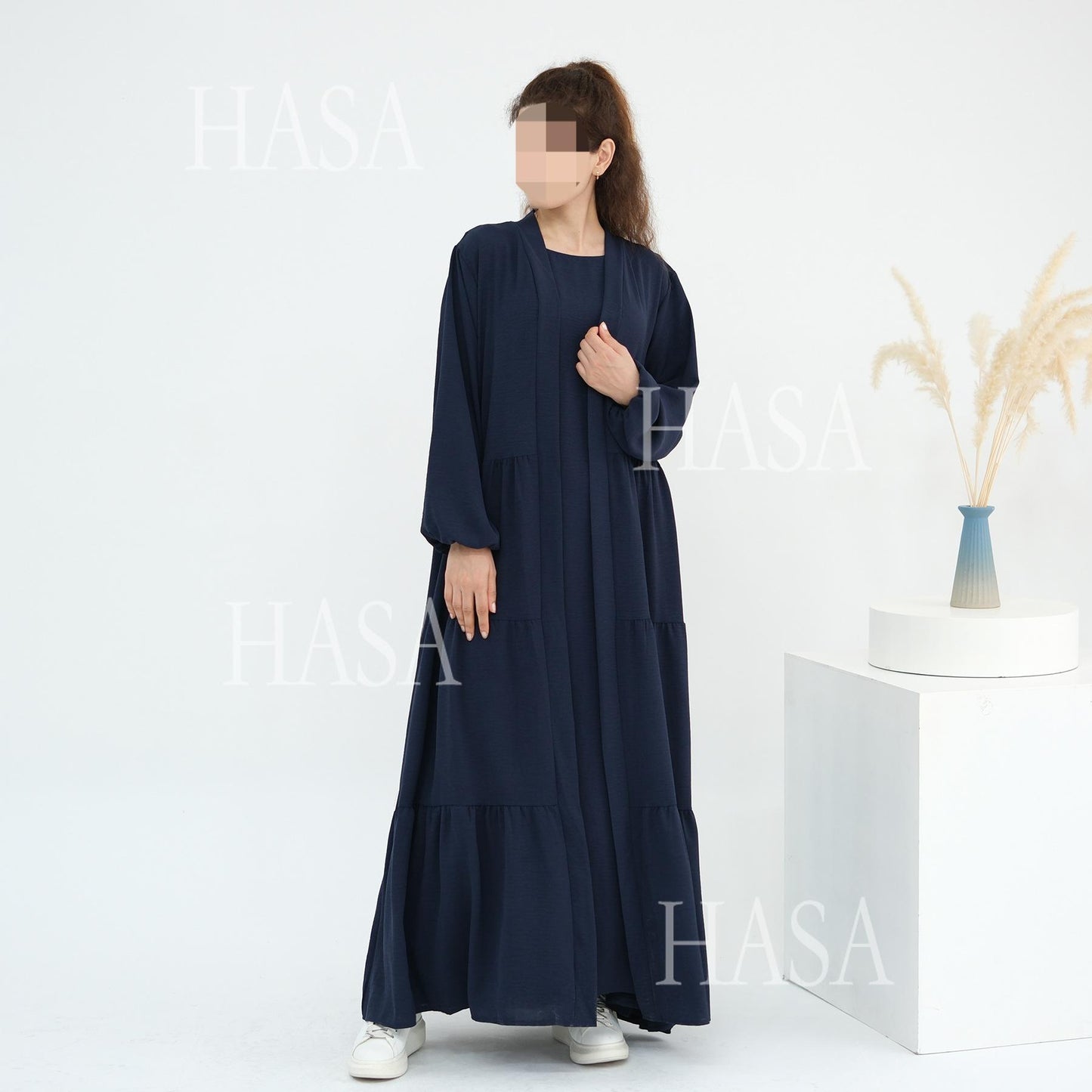 HS6559  Solid Color Loose Robe Dress Two-piece Set