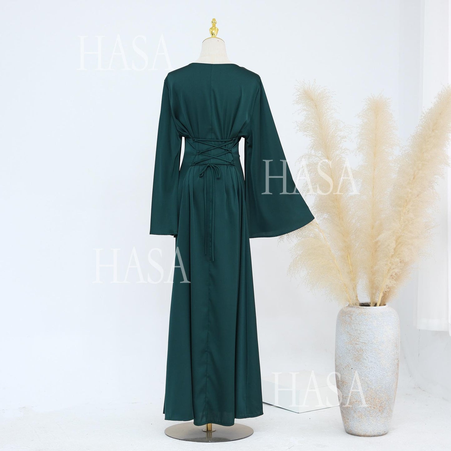 HS5870 Elegant drape two-piece robe dress-Light luxury street style abaya girl