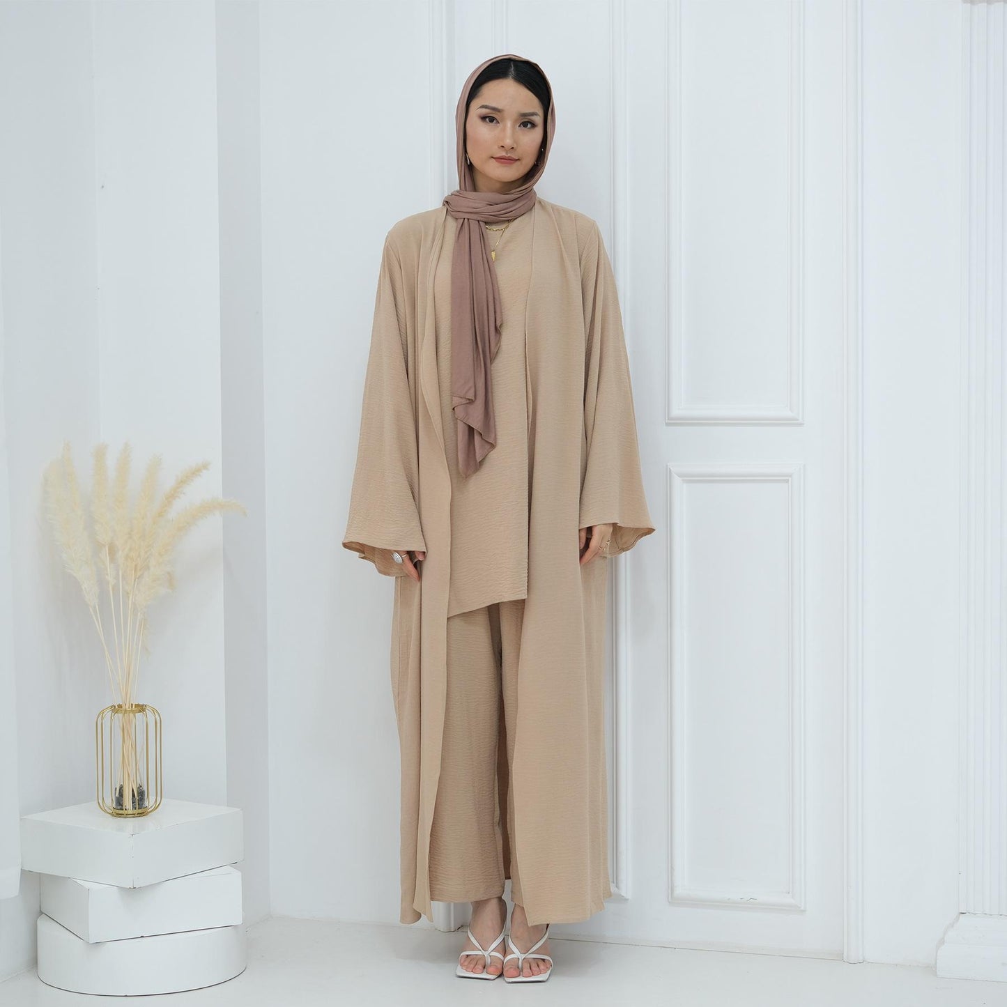 HS5107 Classic Solid Color Three-piece Suit - Loose Long Design Combination