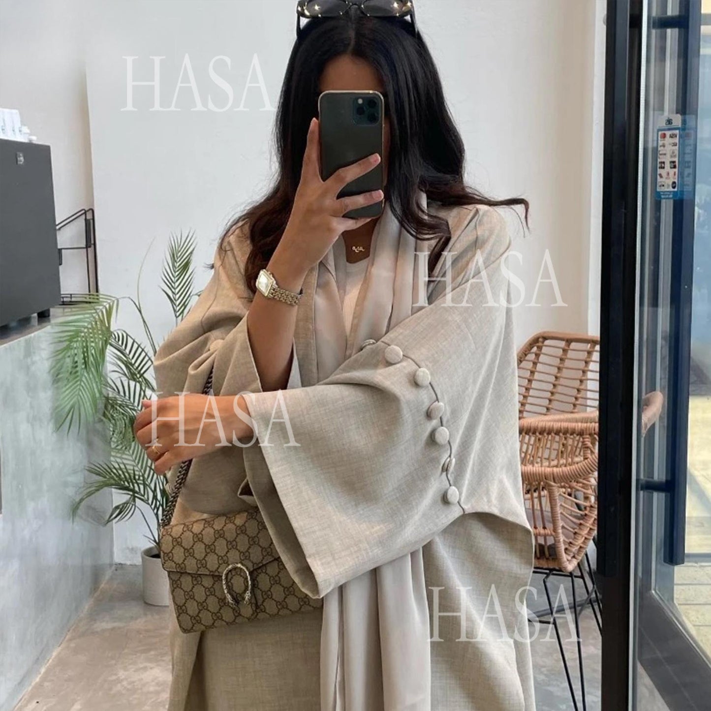 HS6561 Simple Style Large Size Long Cardigan Robe