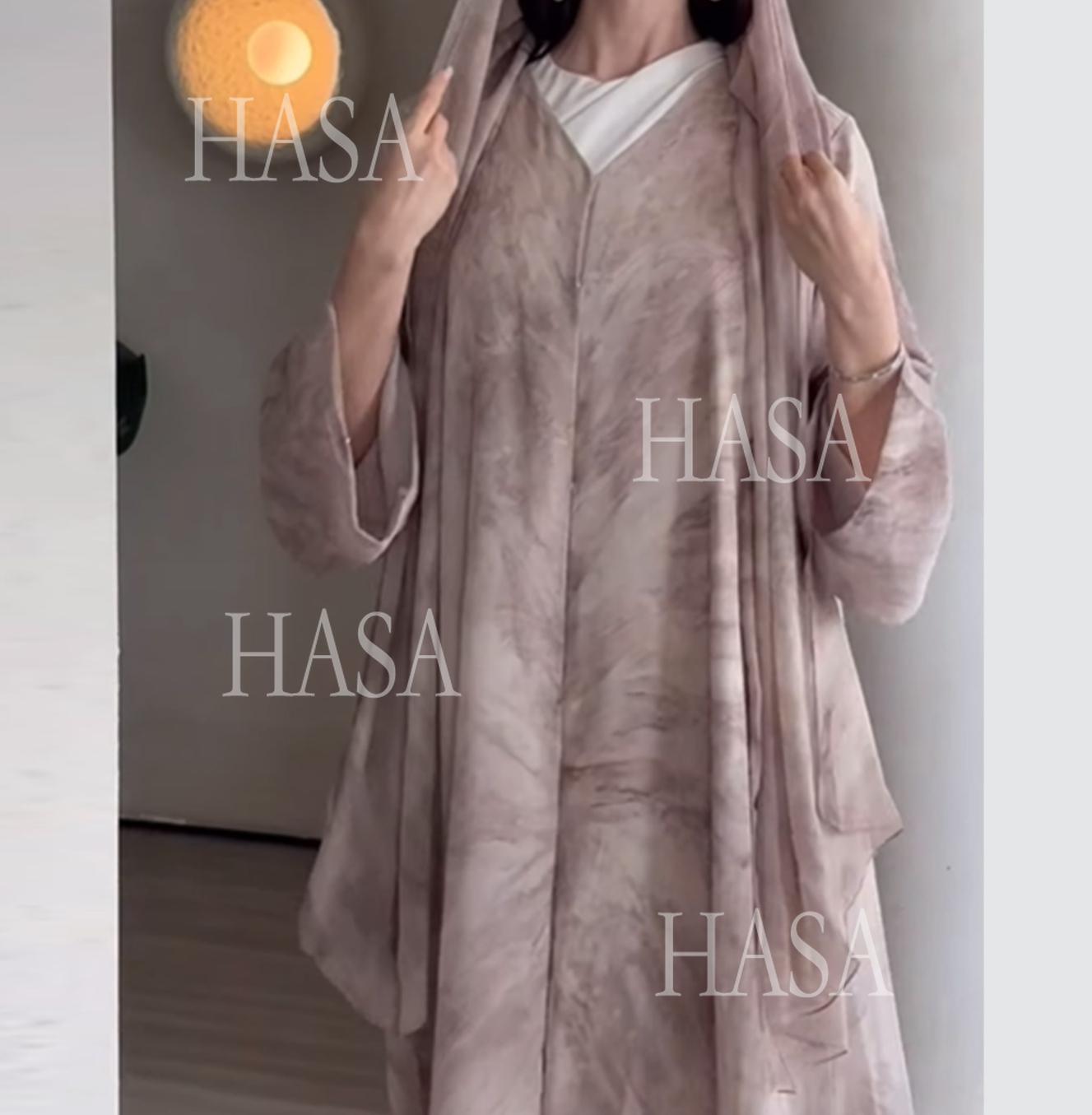 HS6551 Printed Abaya Cardigan with Matching Scarf Two-Piece Set