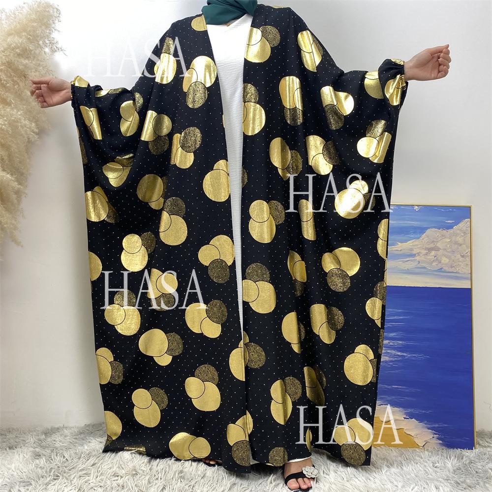 HS6587 Gilded Pattern Cardigan Robe with Bat Sleeves and Loose Flowing Design