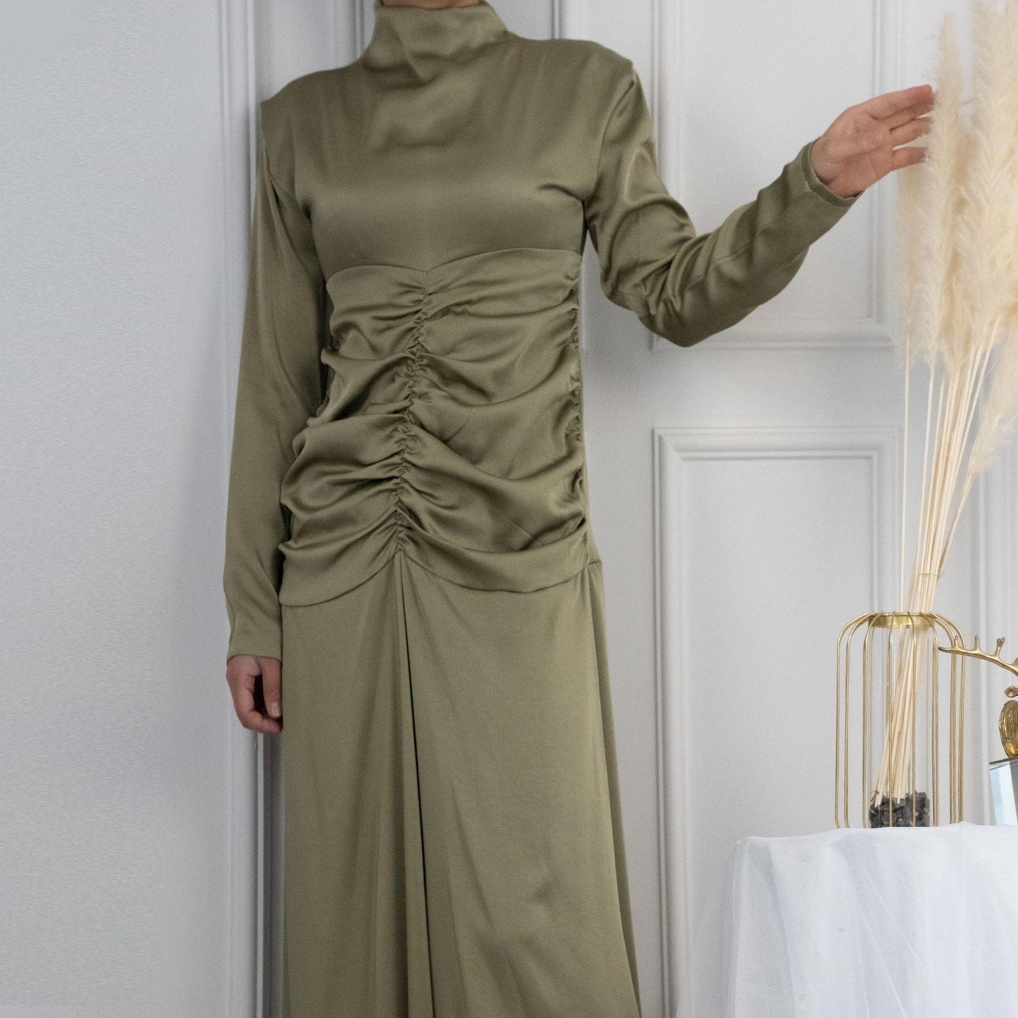 Robe de chambre amincissante à col montant de couleur unie HASASERIES HS1020