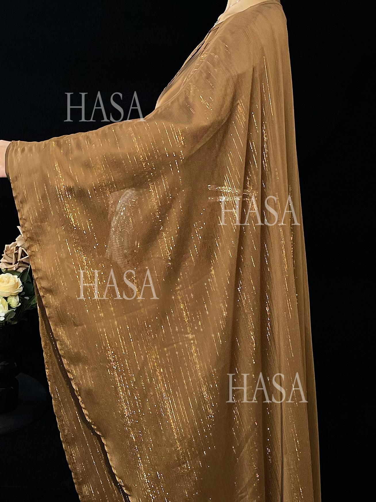 HS6571 Gold embellished long Abaya skirt set