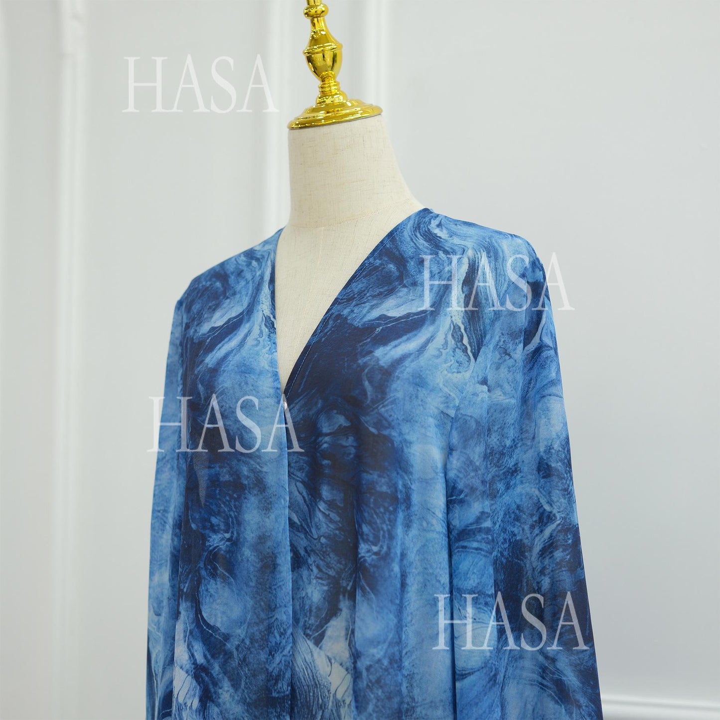 HS6551 Printed Abaya Cardigan with Matching Scarf Two-Piece Set