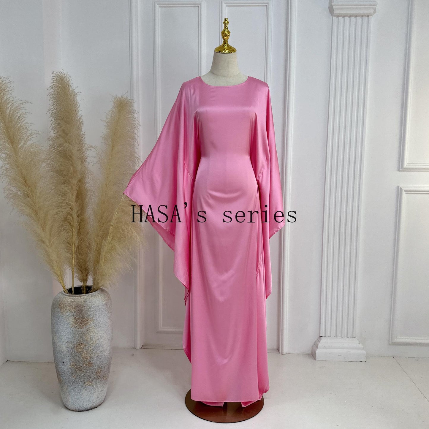 HS1504 Satin Batwing Sleeve Kaftan with Inner Belt