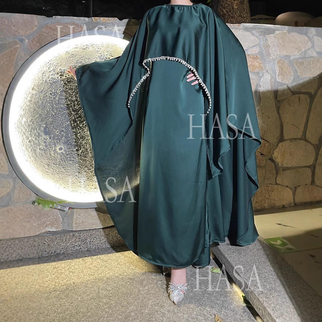 HS6476 Long Sleeves Glossy Robe with Pearl Embellishment