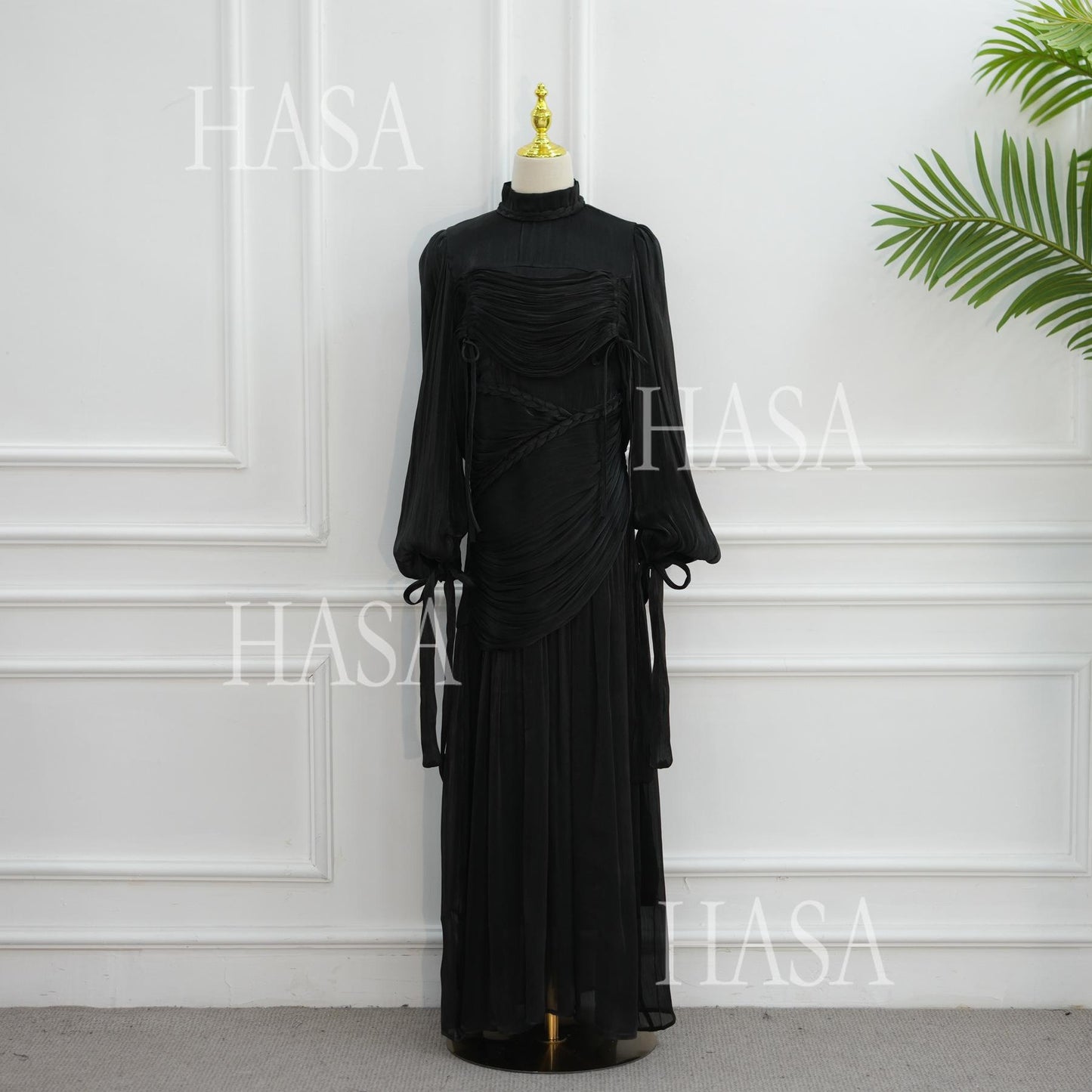 HASA HS6803 Chic Ruched Maxi Dress with Elegant Flow