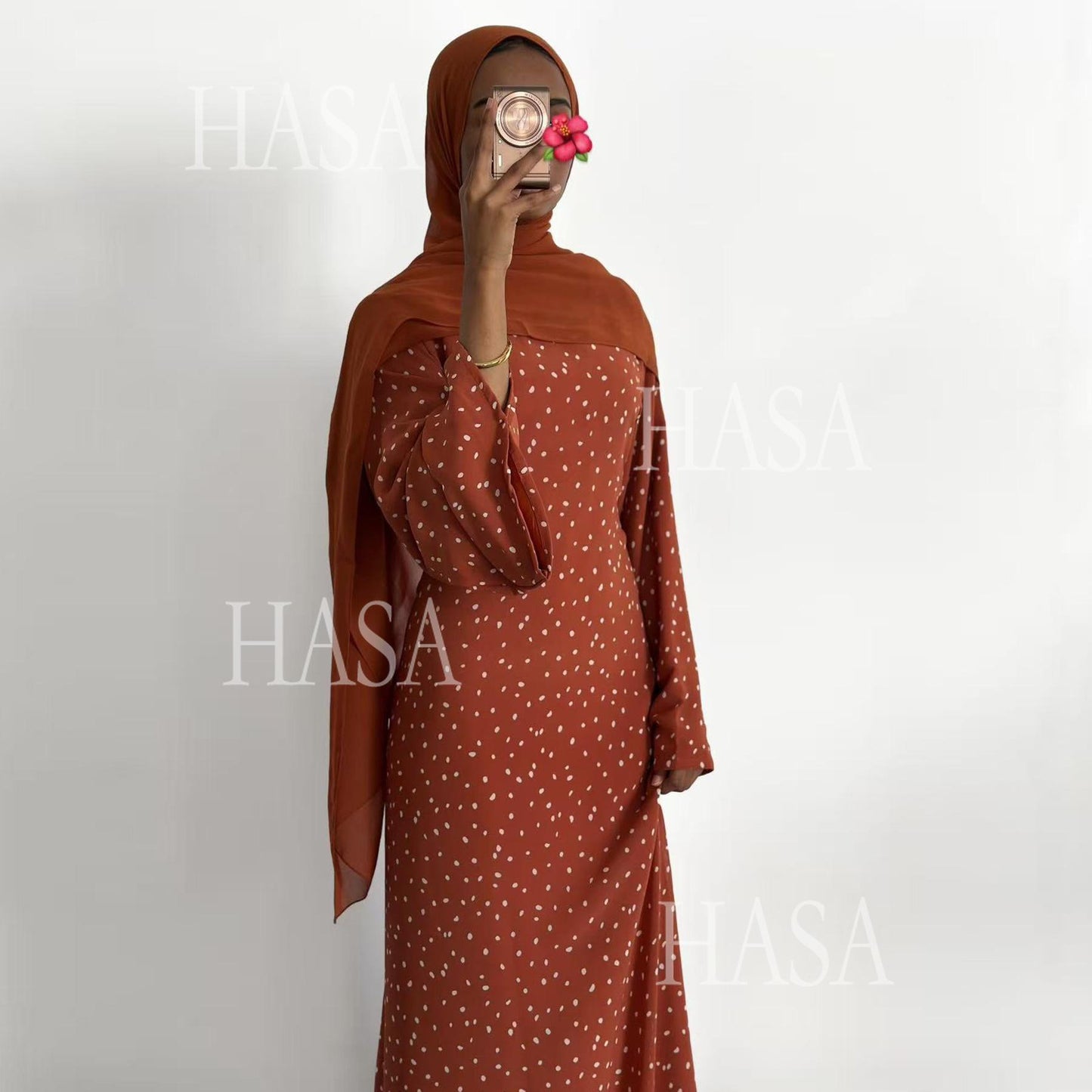 HASA HS6781 Graceful Modest Polka Dot Dress for Everyday Elegance