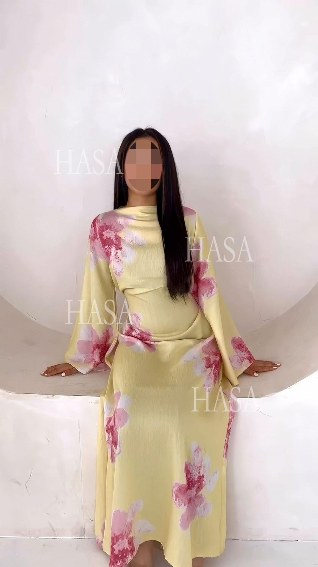 HS6503 Long-sleeved Waist-length Printed Dress (one Piece)