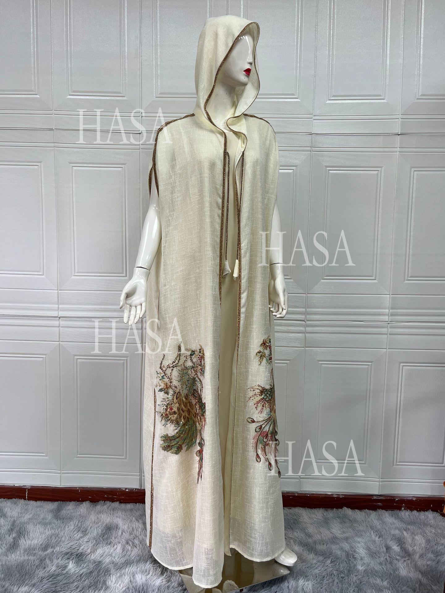 HASA HS6763 Elegant Tassel Hooded Maxi Ensemble