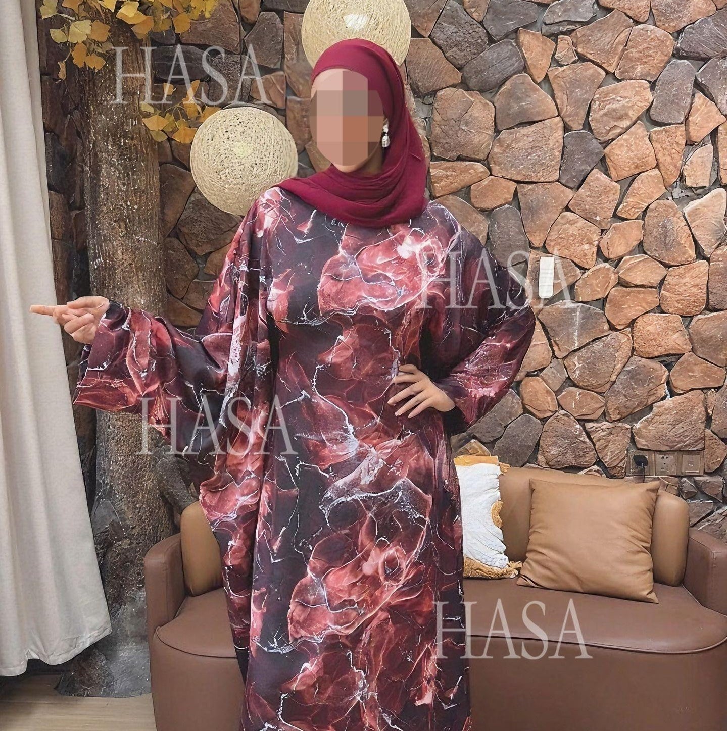 HS6621  Printed Long-sleeved Dress (with Optional Headscarf)