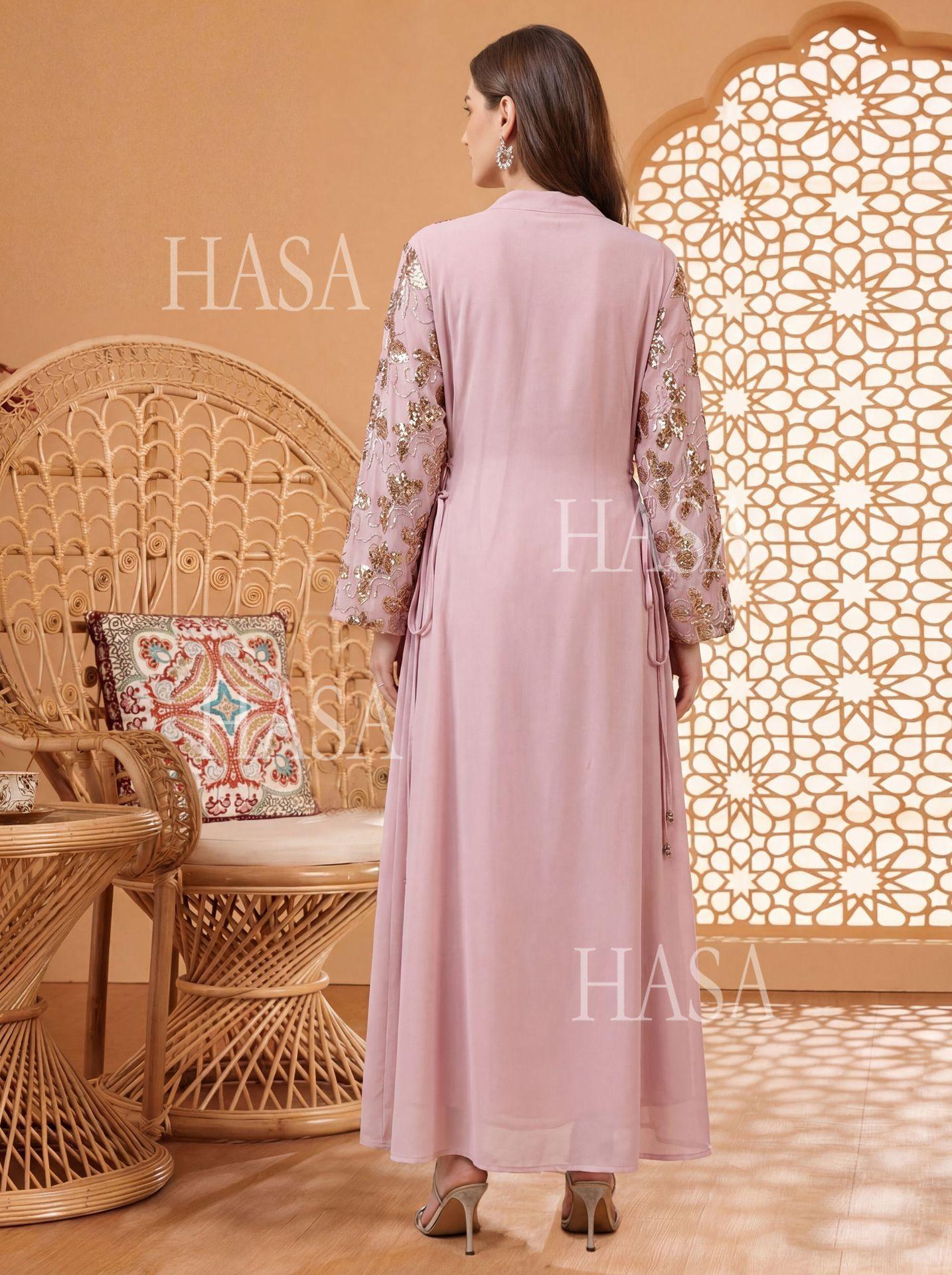 HASA HS6762 Elegant Waist Tie Occasion Abaya