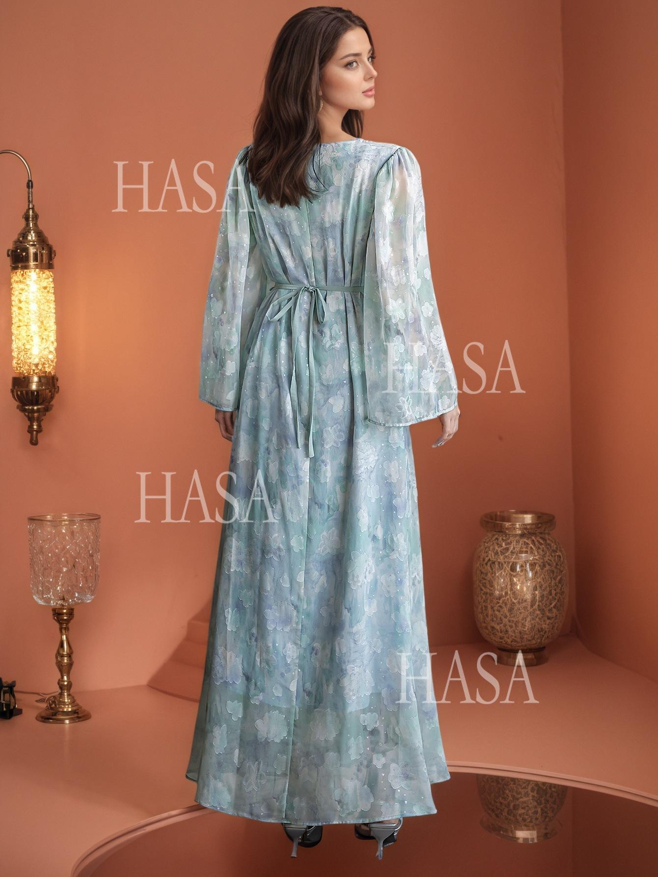 HASA HS6776 Soft Blue Occasion Maxi Dress