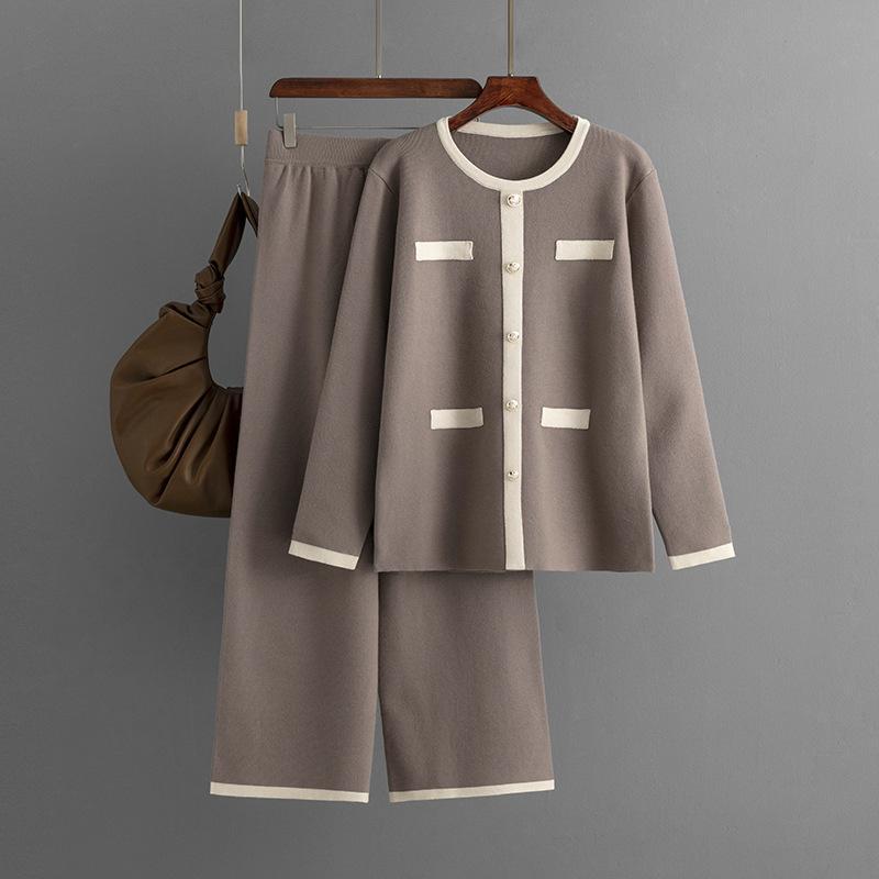 HS0578 Elegant Contrast Trim Knit Two-Piece Set