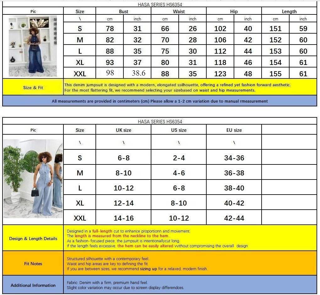 HS6354 Lapel Collar Single-breasted Backless Denim Jumpsuit