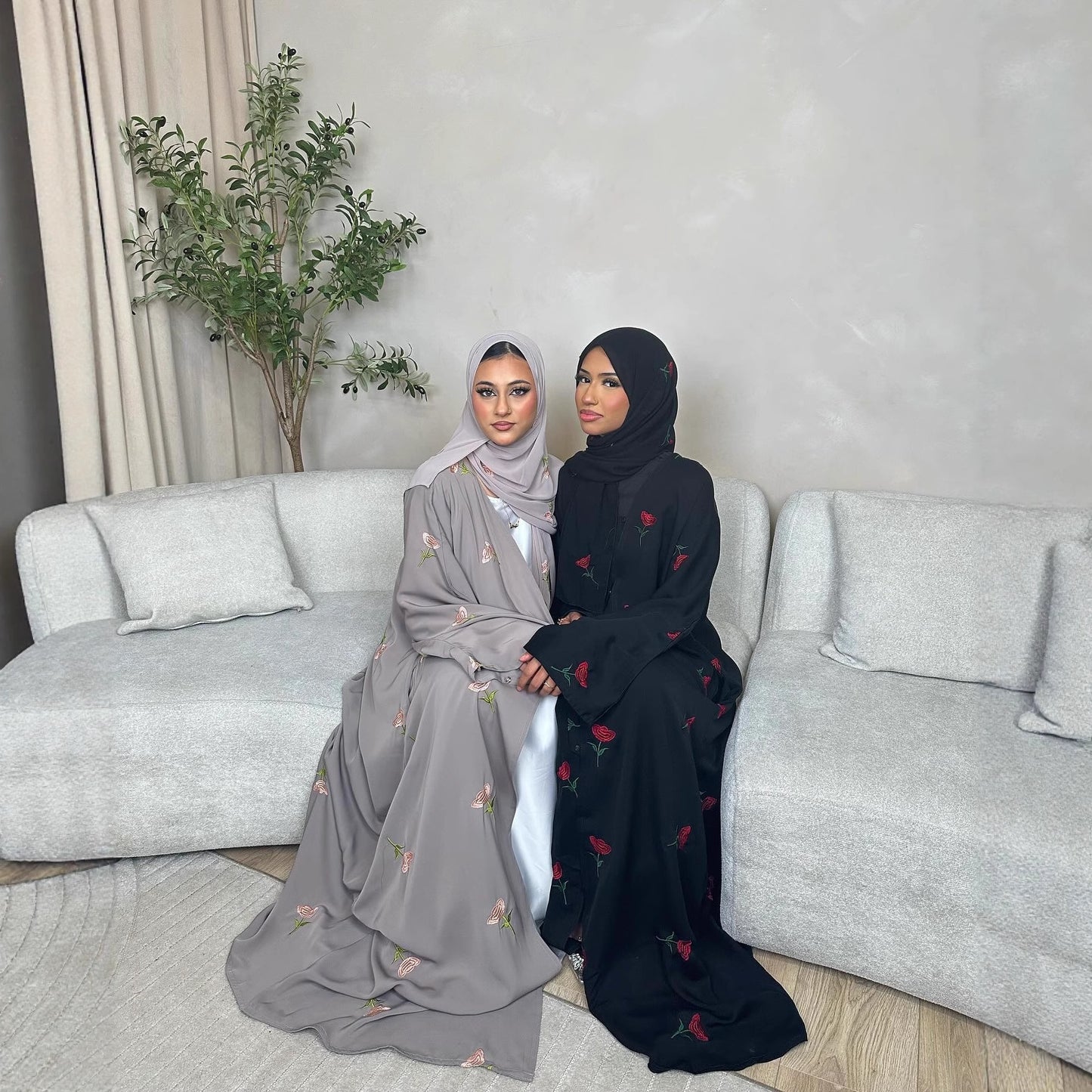 HS6631 Long cardigan with floral embroidery (headscarf optional)