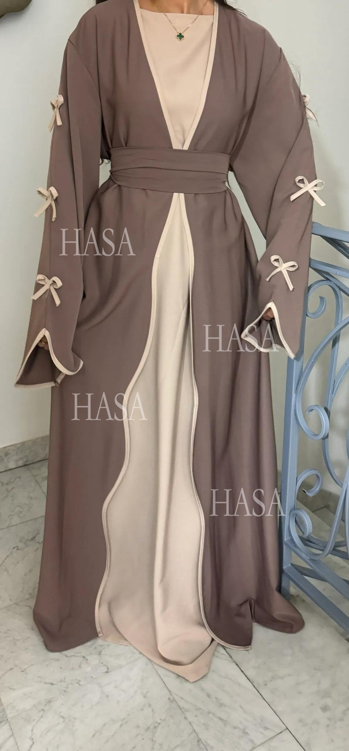 HS5862 Elegant Wavy-edge Bow Robe (with Belt) for A Feminine Look