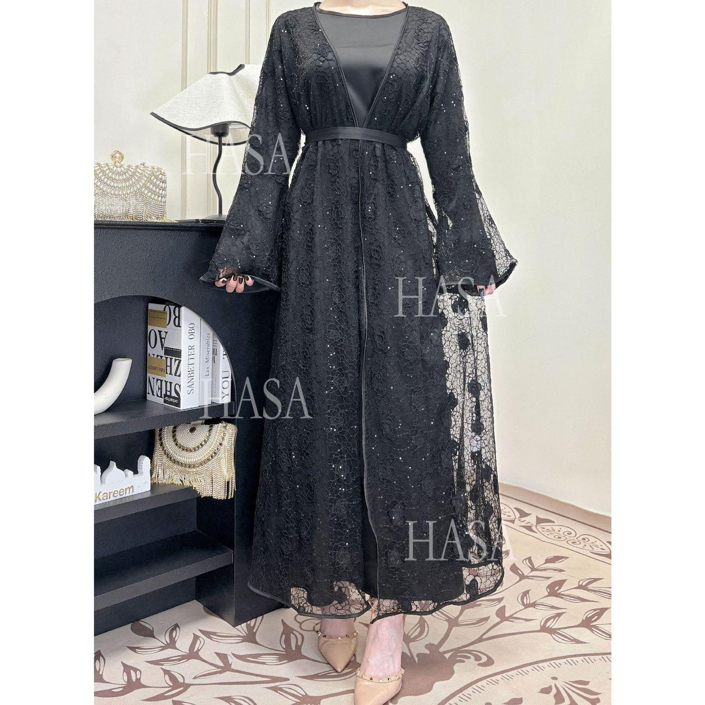HS6482 Soft Lace Maxi Dress Set, Simple Loose Design