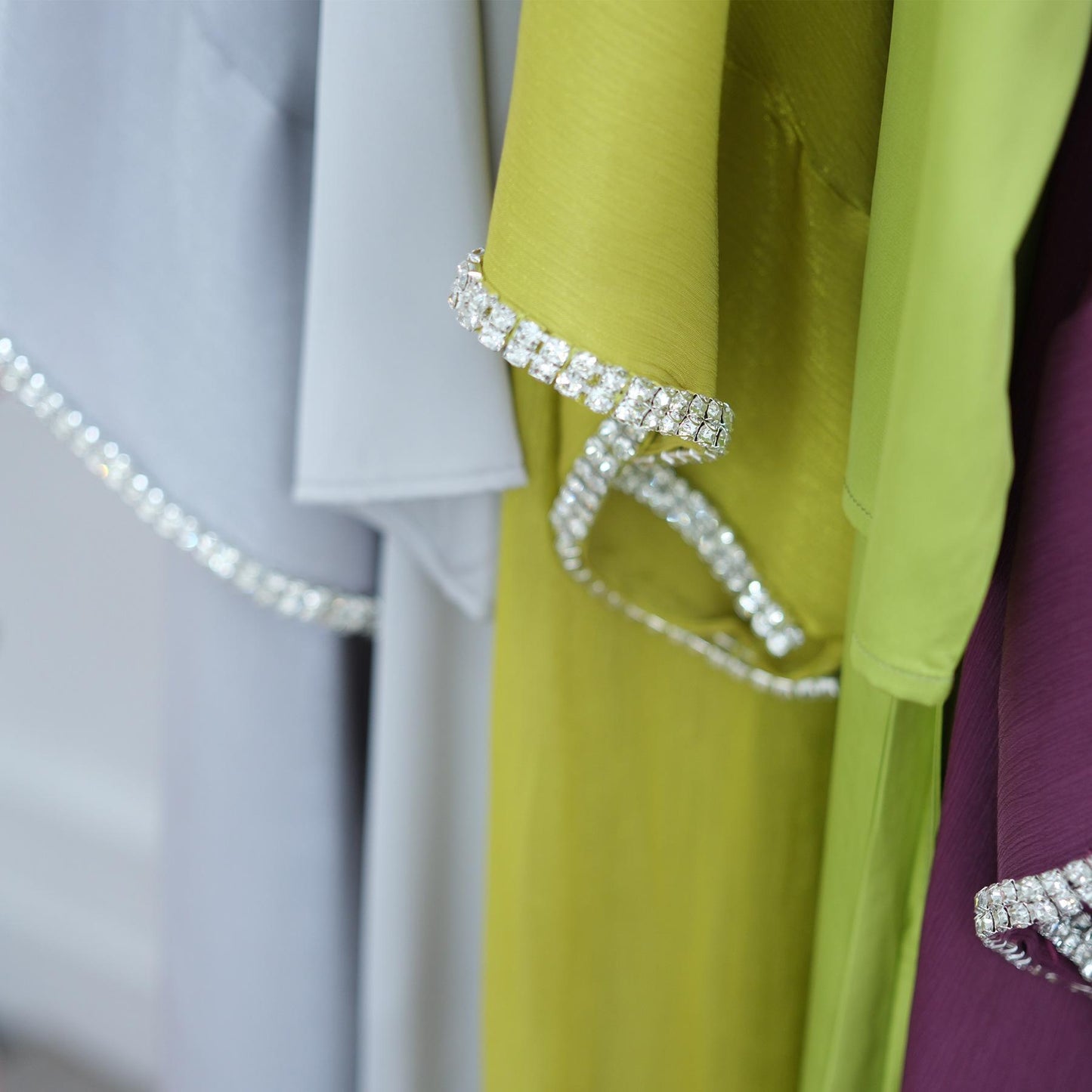 HS6553  Two-Piece Solid Abaya with Beaded Details and Matching Scarf Option