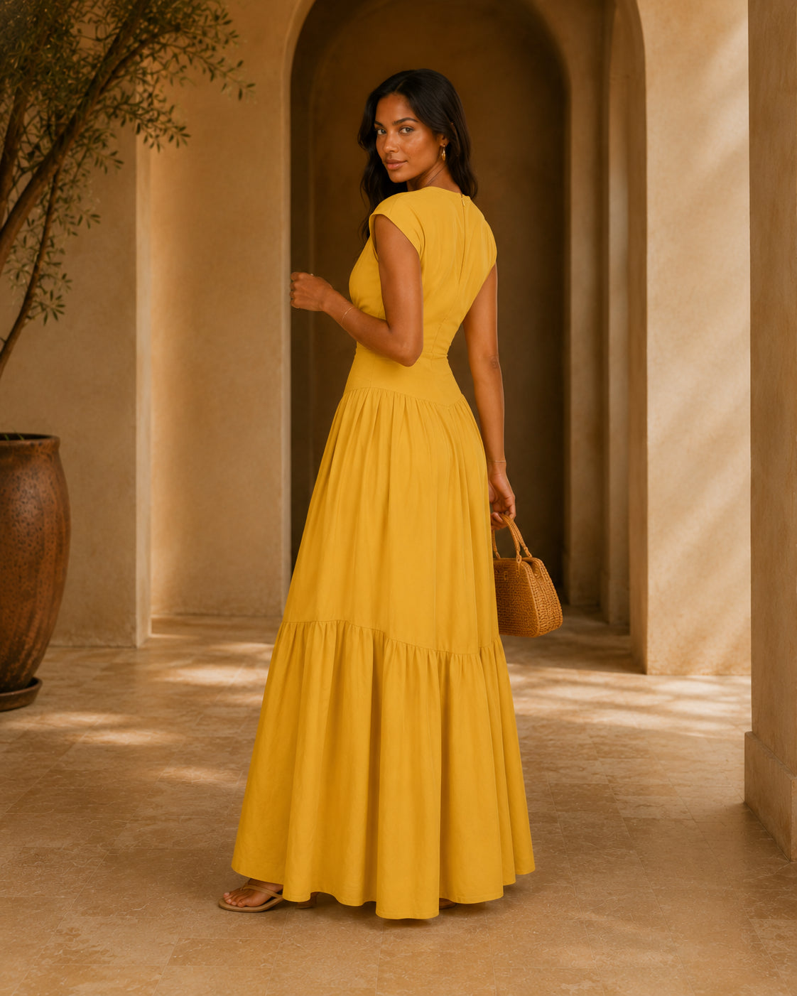 HS1641 Women's Sleeveless Pleated Loose Fit Maxi Dress