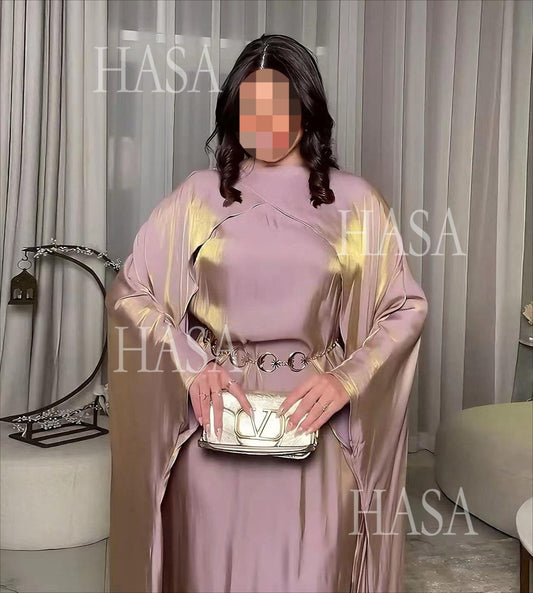 HS6584 Solid Color Beaded Loose Elegant Robe Dress